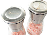 Kitchen Kiq: Salt and Pepper Mill Set - Stainless Steel and Glass Body with Adjustable Ceramic Grinders