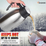 Coffee Carafe (68 Oz) + Free Brush - Keep water hot up to 12 Hours, stainless steel thermos carafes, double walled Large Insulated Vacuum flask, Beverage Dispenser By Vondior