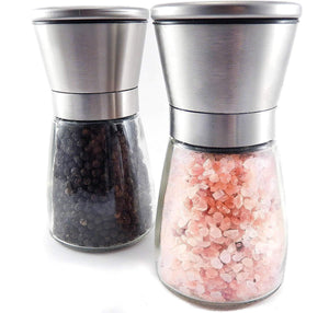 Kitchen Kiq: Salt and Pepper Mill Set - Stainless Steel and Glass Body with Adjustable Ceramic Grinders