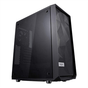 Fractal Design Meshify C - Compact Computer Case - High Performance Airflow/Cooling - 2X Fans Included - PSU Shroud - Modular Interior - Water-Cooling Ready - USB3.0 - Tempered Glass Light - Blackout