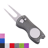 Mile High Life All Metal Foldable Golf Divot Tool with Pop-up Button & Magnetic Ball Marker (Multi-Colors/Shape)