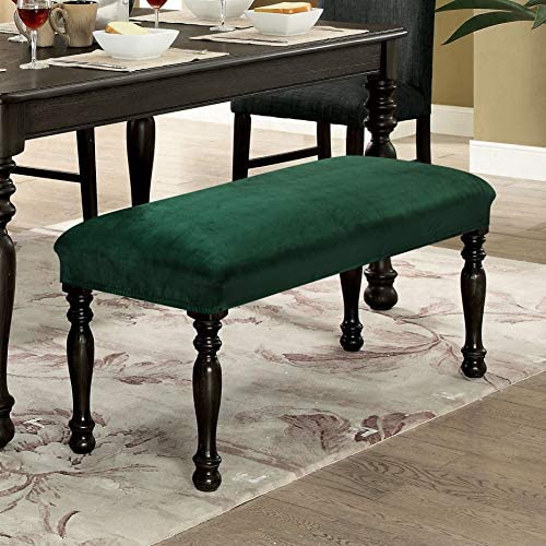 smiry Velvet Dining Room Bench Covers - Soft Stretch Spandex Upholstered Bench Slipcover Removable Washable Bench Seat Protector for Living Room, Kitchen, Bedroom (Peacock Green)