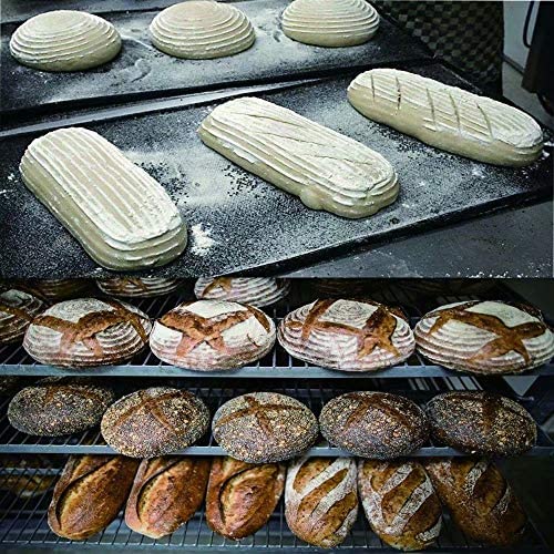 Banneton Bread Proofing Basket 8.5 inch Round Natural Rattan Cane Brotform with Linen Liner 2 Pack+ One Rubber Scraper+ One Silicone BBQ Brush by XUANNIAO