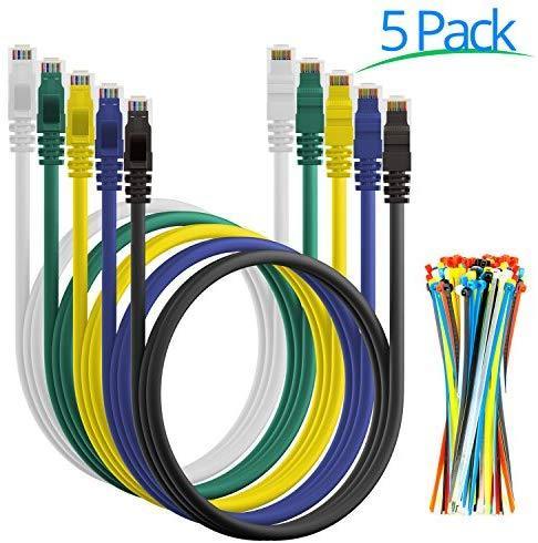 Maximm Ethernet Cable Cat6 Snagless - 6 Feet - Multi-Color - [5 Pack] - Pure Copper - UL Listed - Cable Ties Included