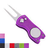 Mile High Life All Metal Foldable Golf Divot Tool with Pop-up Button & Magnetic Ball Marker (Multi-Colors/Shape)