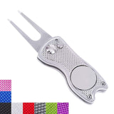 Mile High Life All Metal Foldable Golf Divot Tool with Pop-up Button & Magnetic Ball Marker (Multi-Colors/Shape)