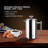 Secura French Press Coffee Maker, 304 Grade Stainless Steel Insulated Coffee Press with 2 Extra Screens, 34oz (1 Litre), Silver